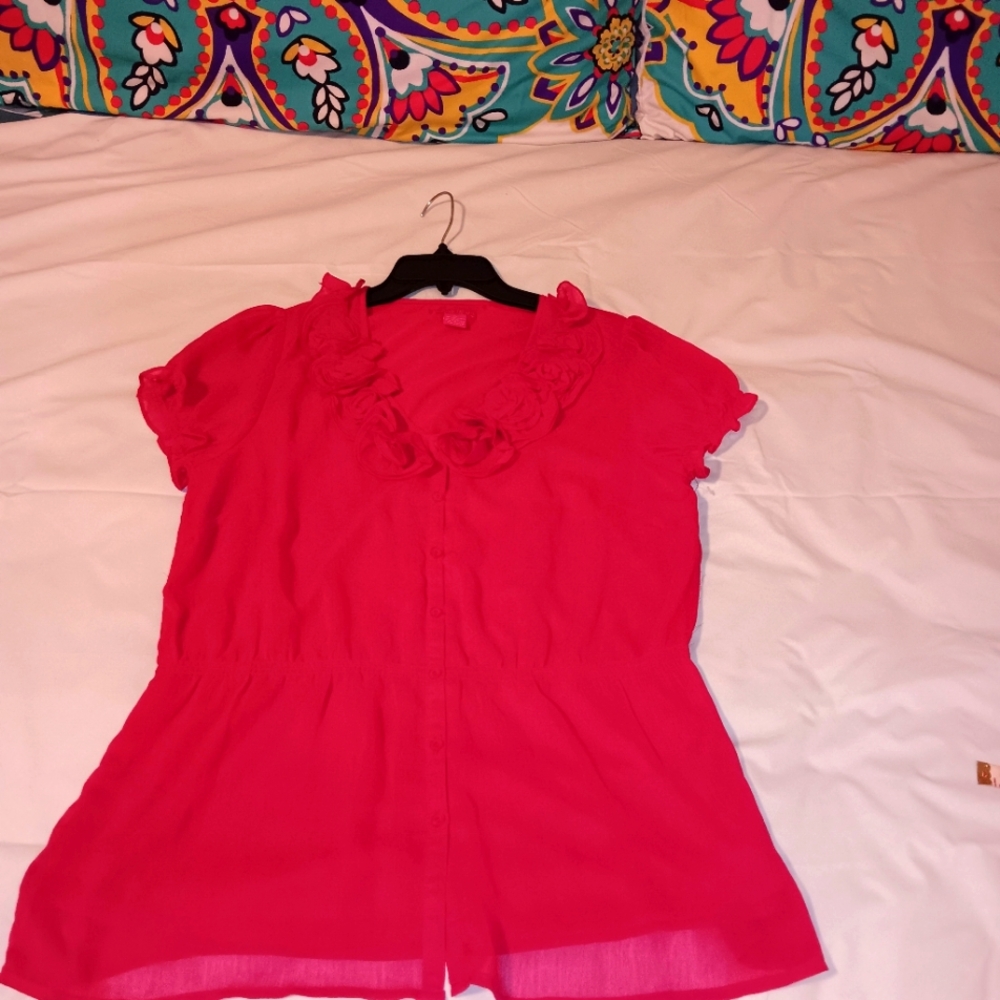 Sunny Leigh  Bright PinkRoses Blouse/Top